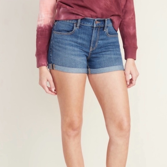 Old Navy Pants - Old Navy Blue Denim Shorts Womens Size 10 Cuffed Mid Rise Festival Summer Jean